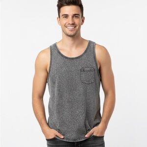 NEW Men’s Little Bipsy Gray Acid Wash Pocket Tank Top Size Small 100% Cotton